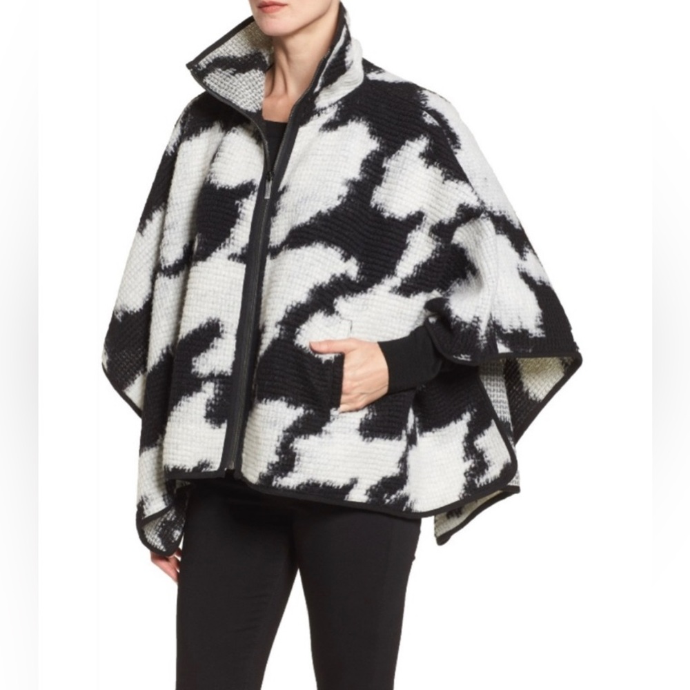 French Connection Houndstooth Black and White Poncho Cape - S/M